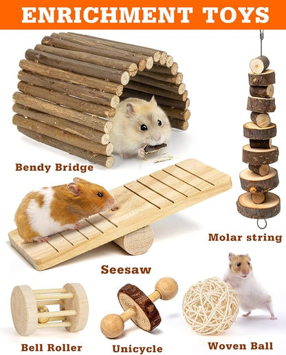 Sofier Hamster, Guinea Pig Toys Accessories Natural Chews for Teeth Rabbit Bunny Rat Chinchilla Hideout Ball Apple Wood Timothy Hay Sticks