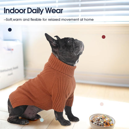 IECOii Dog Sweaters for Medium Dogs Girl Boy,Holiday Knit Doggy Sweatshirt with Sleeve,Turtleneck Thick Warm Dog Sweaters for Winter,Pullover Knitwear for French Bulldog,Boston Terrier (Caramel, L)