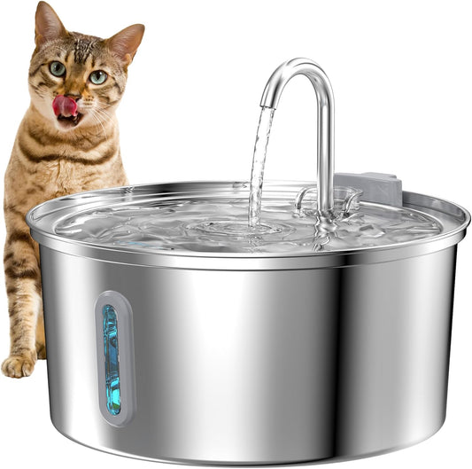 Cat Water Fountain Stainless Steel: Cat Fountain for Drinking - Automatic Pet Water Fountain for Cats Inside - 3.2L Dog Water Dispenser Cat Drinking Supplies Metal Kitty Spout Animal Waterer Bowl