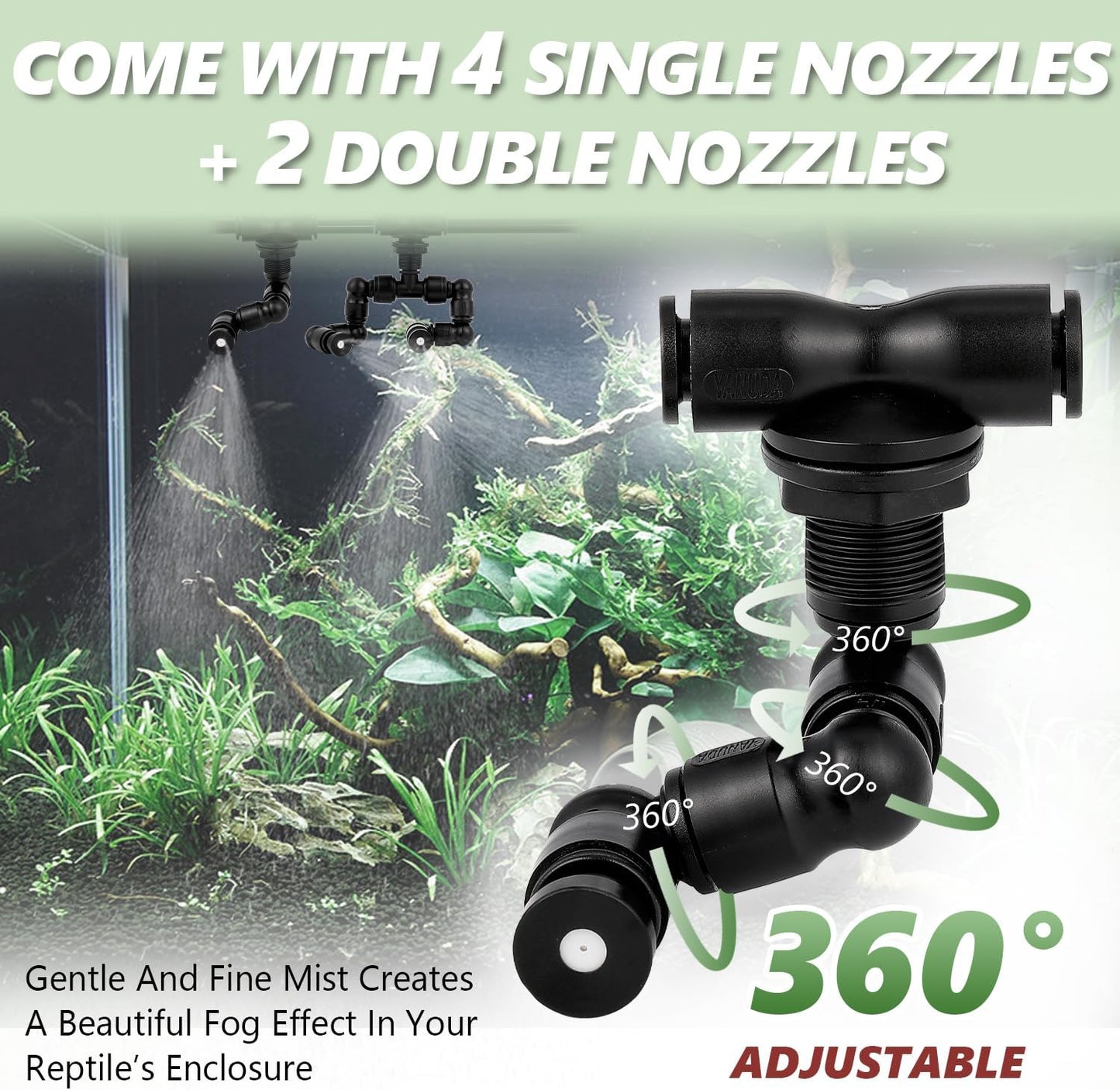 LANUEVA Reptile Humidifier, Quieter Mister Fogger for Terrarium with 4 Single Misting Nozzle + 2 Double Misting Nozzle, Automatic Spray System for Chameleon, Lizard, Snake, Frog (Pump without Timer)