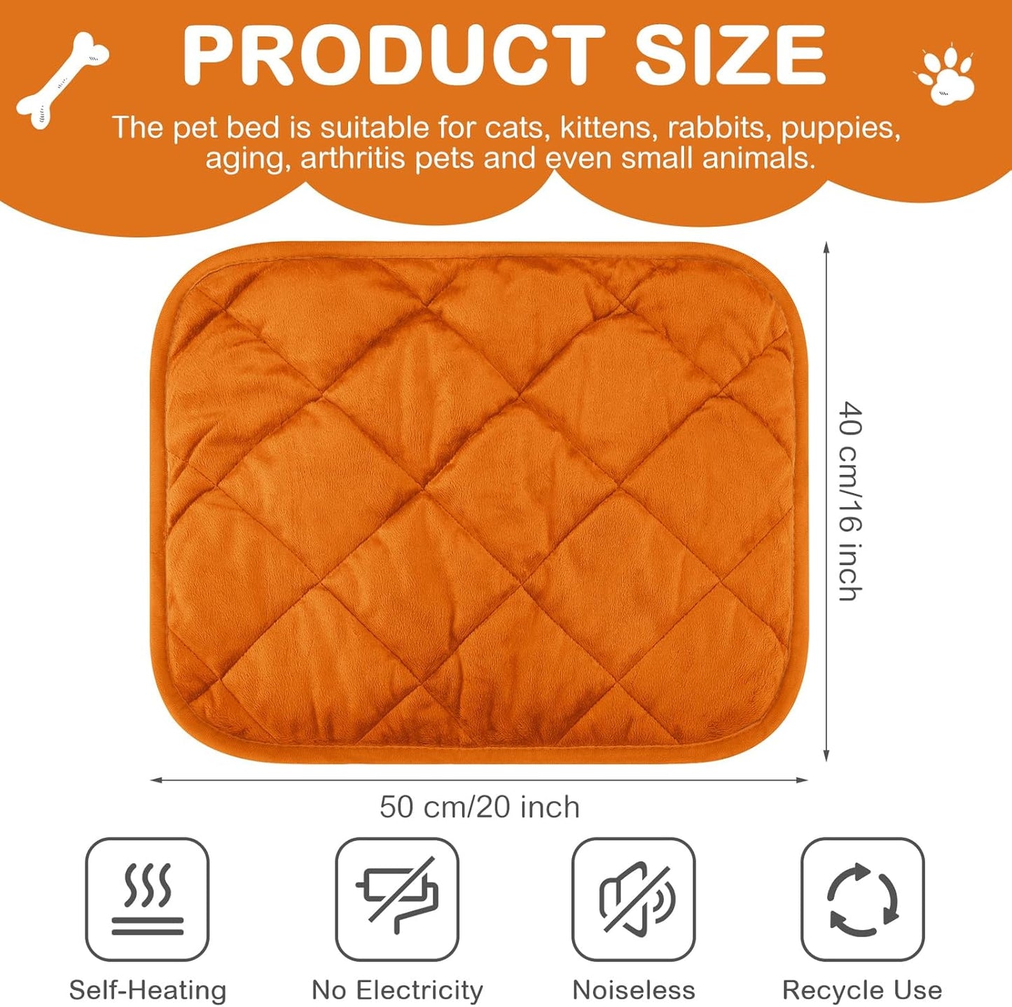 4 Pack Self Heating Cat Pad Self Warming Dog Mat Reflects Body Heat Extra Warm Thermal Pet Pad Washable Dog Cat Bed Crate Bed Mat Blanket(Orange,16 x 20 Inch)