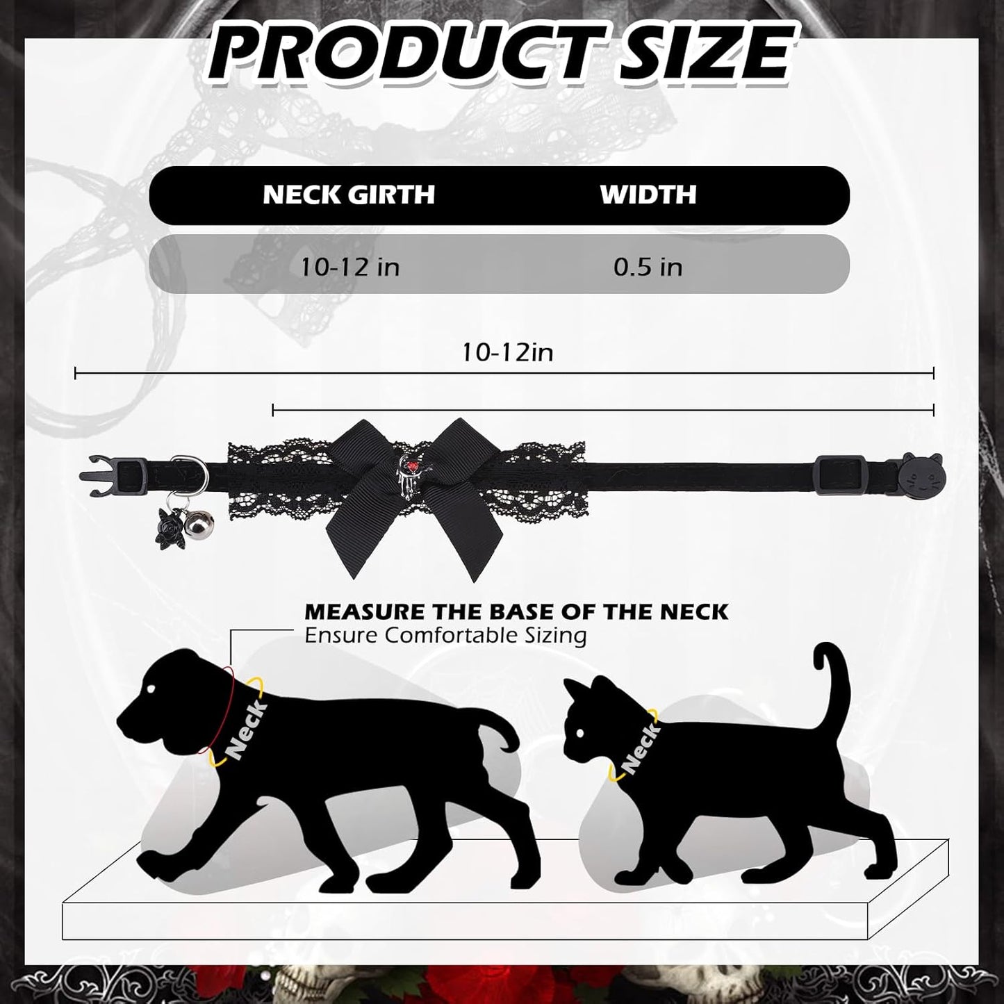 EXPAWLORER Halloween Cat Collar,Adjustable Soft Velvet Cat Collar Breakaway with Flower Accessory and Bell,Safety Quick Release Gothic Style Pet Collar for Cat,Kitten,Small Dog