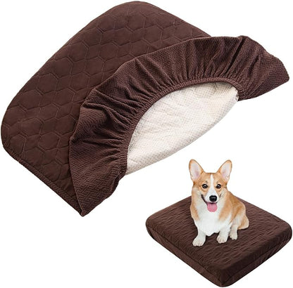Nanbowang Waterproof Dog Bed Cover - Washable, Quilted Pet Pillow Replacement - Easy to Remove Hair - Lovely Puppy Bed for Dog/Cat 22x35 Brown