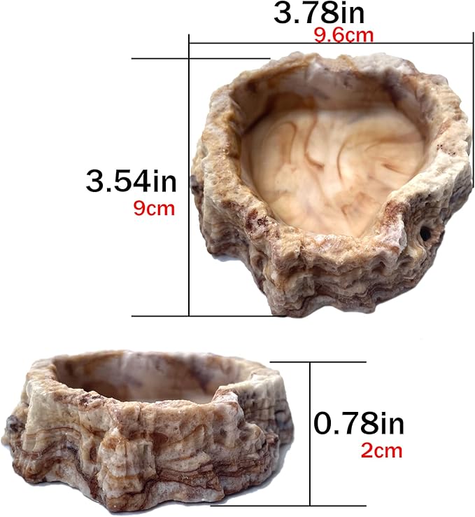 2 Pack Reptile Food Bowls - Reptile Water and Food Bowls with Tongs Imitating Natural Rock，Breadworm Feeding for Leopard Gecko Lizard Spider Scorpion Chameleon (2 Pcs Light Color)