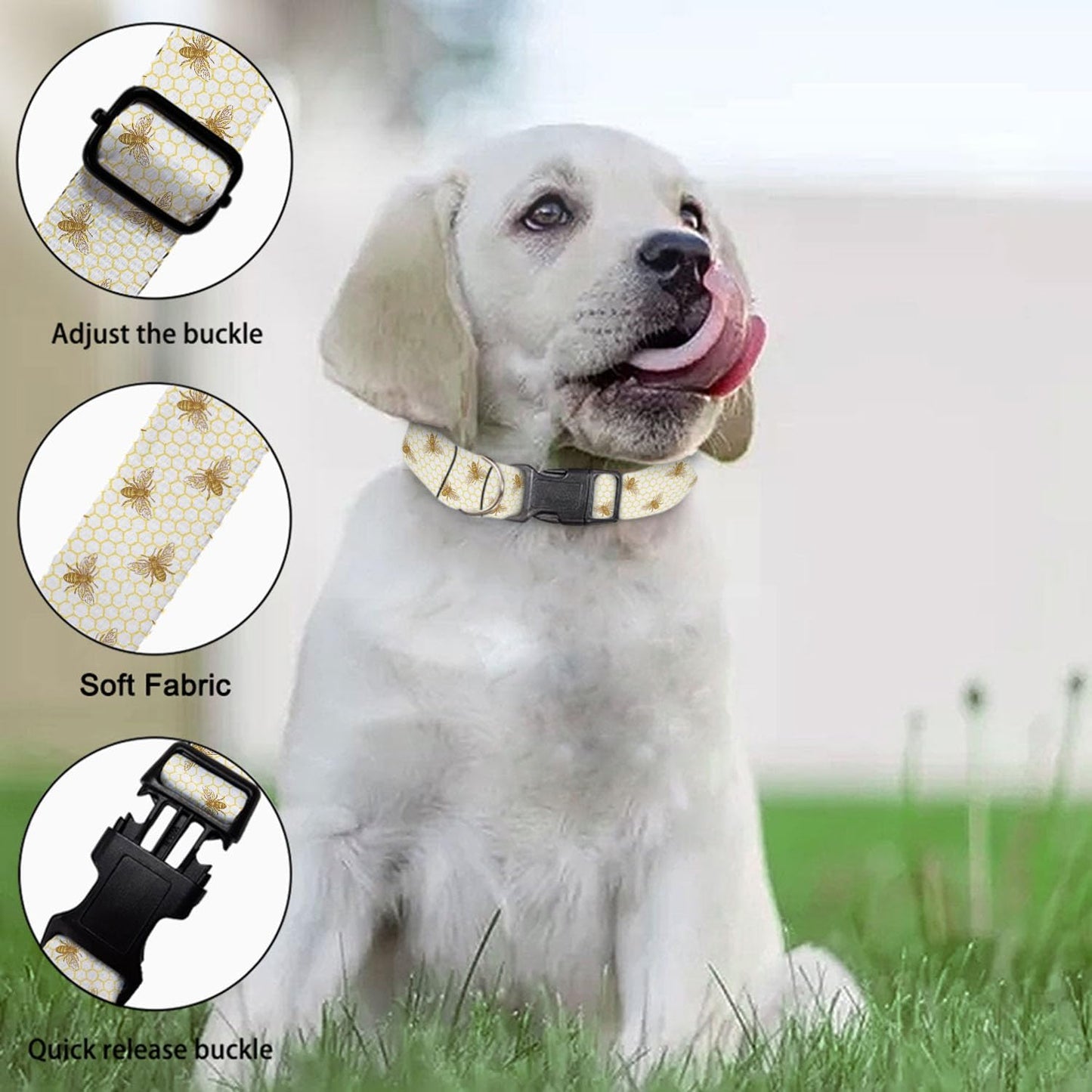 Yellow Bee Honeycomb Pet Collars Dog Collars Soft Elastic Neck Strap for Female Male Puppy Cats