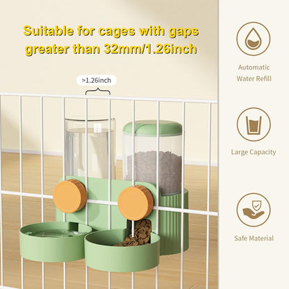 Rabbit Automatic Food Feeder and Water Dispenser Bunny Gravity Feeding Station Waterer Set Hanging Self-Dispensing Feeder for Ferret,Guinea Pigs Chinchillas Hedgehog (Green)