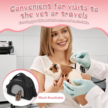 YUDODO Hamster Carrier Guinea Pig Carrier Bag Small Animal Sugar Glider Pouch Gerbil Hedgehog Portable Travel Carrier Outdoor Hangbag Flying Squirrel Rat Carrier Black