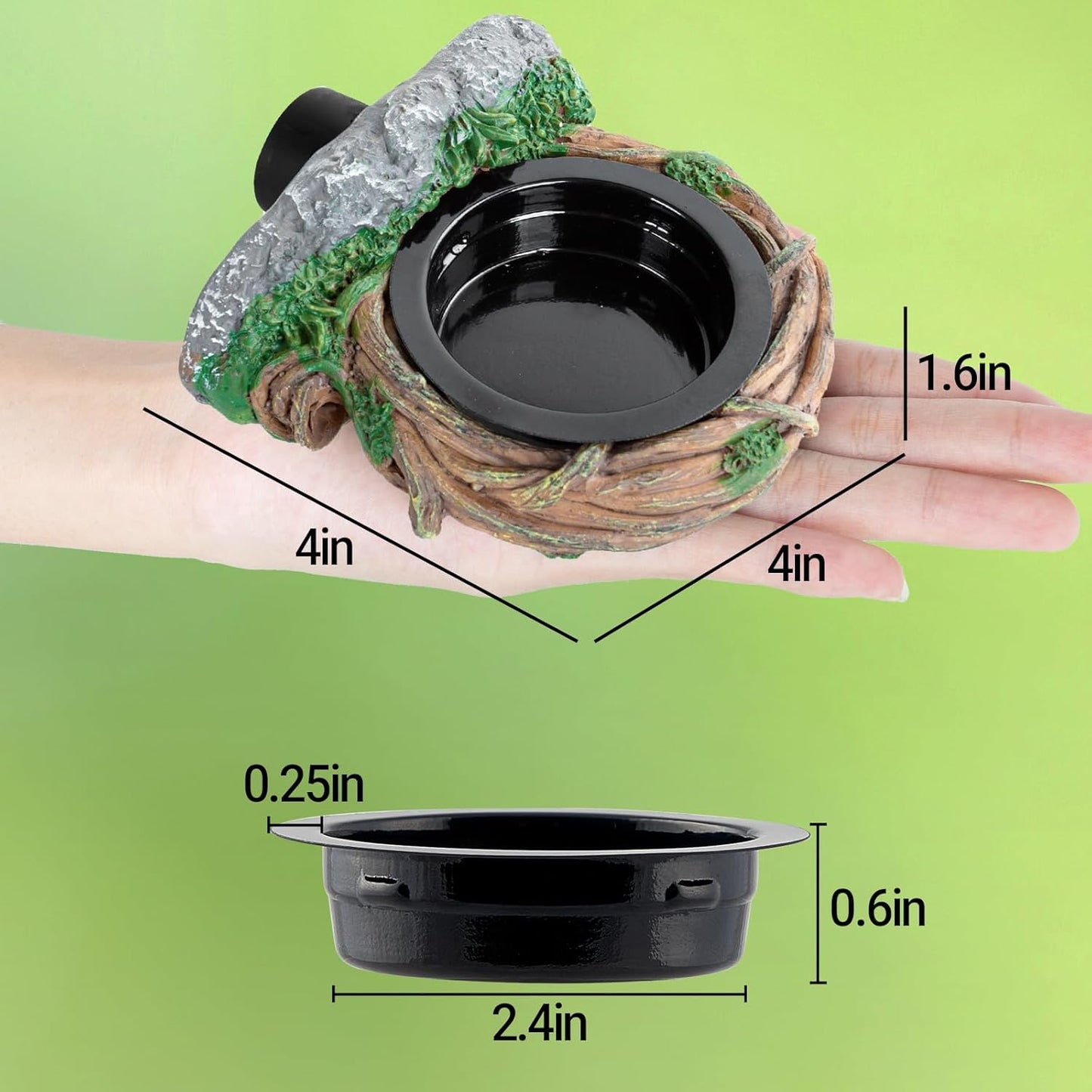 REPTI ZOO Magnetic Crested Gecko Feeding Ledge, Reptile Feeder Ledge with 2PCS Cups, Reptile Water Bowl for Bearded Dragon Lizard Snake, Hollow Vine Food Dish Tank Accessories