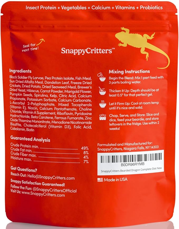 Bearded Dragon Food - Premium Complete Diet Gel Mix for Juvenile and Adult, Made in US FDA Facility, Fortified Formula for Skin and Shedding Support, Digestive Support and Immune System - 3.5 oz.