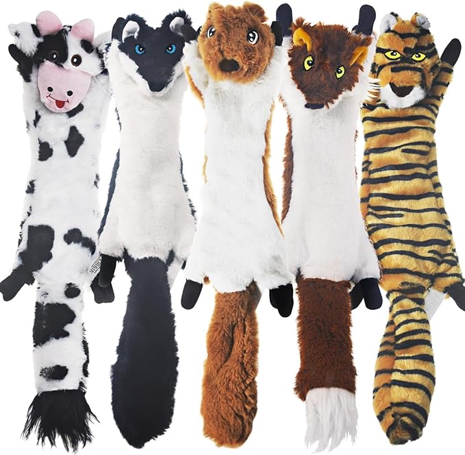 SHARLOVY Dog Squeaky Toys 5 Pack, Pet Crinkle Toy No Stuffing Animals Plush, Dog Chew for Large and Medium, Small Puppy Teething for Boredom