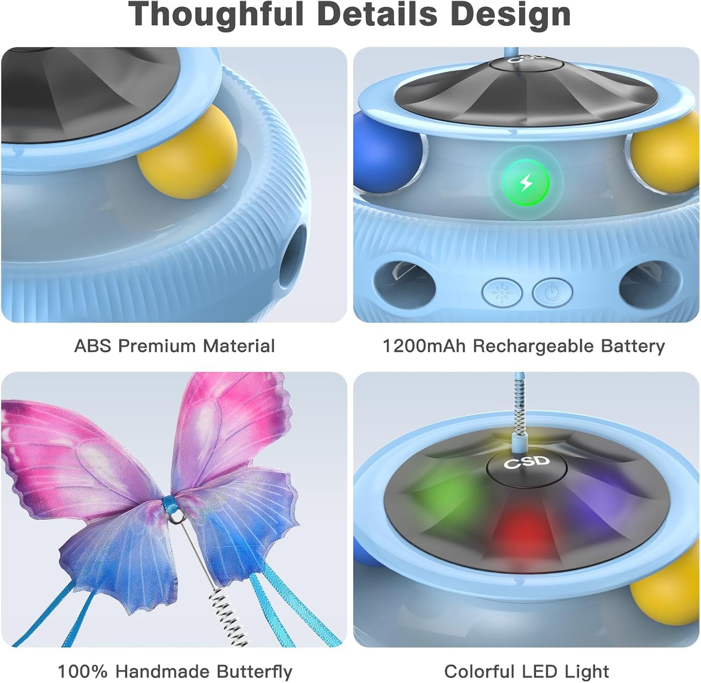 Automatic Interactive Cat Toys for Indoor Cats & Bored Adults - Kitten Toys with Fluttering Butterfly, Ambush Feather & Track Balls - Exercise & Stimulation for Playful Cats (Sky Blue)