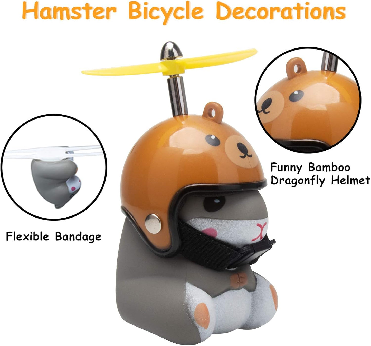 wonuu Duck Bike Bell with Light and Helmet Cute Hamster Bicycle Horn, Dashboard Decoration Hamster Toy Motorcycle Bike Bells Rubber Duck Car Dashboard Decorations