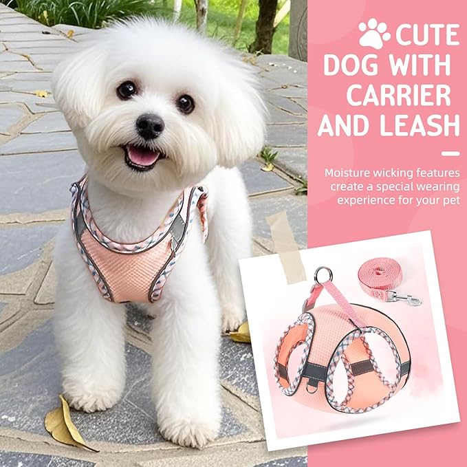 Jestrem Cat Harness and Leash Set - Breathable Mesh Vest with Reflective Strips, Escape-Proof Harness with No-Choke Design Secure Lock Buckles for Kittens or Puppies, XXS Pink(Fits 1-4 lbs Kittens)