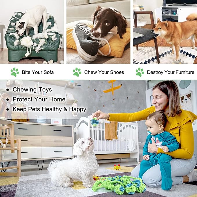 ETACCU 8 Pack Dog Rope Toys for Puppy & Small Dogs ， Puppy Rope Toy for Aggressive Chewers, Indestructible，Keeping Dogs from Being Bored- Green