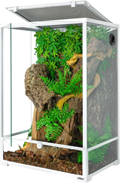 OiiBO 67 Gallon Reptile Tall Terrarium, Vertical Reptile Tank 24" x 18" x 36" Full Tempered Glass Double Front Opening Door with Top Mesh Lid, Reptiles Amphibians Habitat Enclosure (Knock-Down)