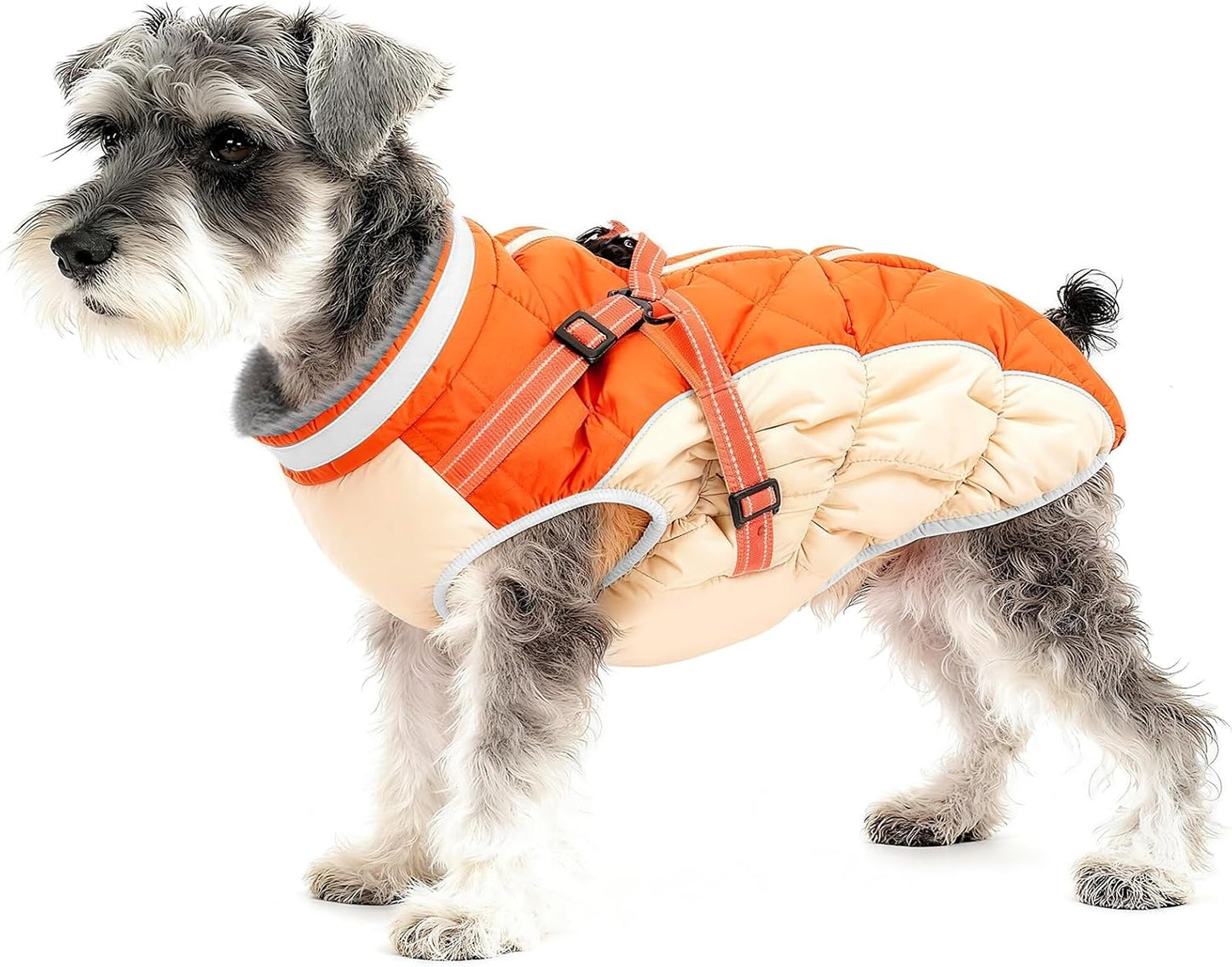 Dog Winter Coat with Harness, Dog Jacket, Pet Clothes with Zipper on Back, Waterproof Windproof Warm Vest, Reflective Cold Weather Coats, for Small Medium Large Dogs, Thick, Orange, XS