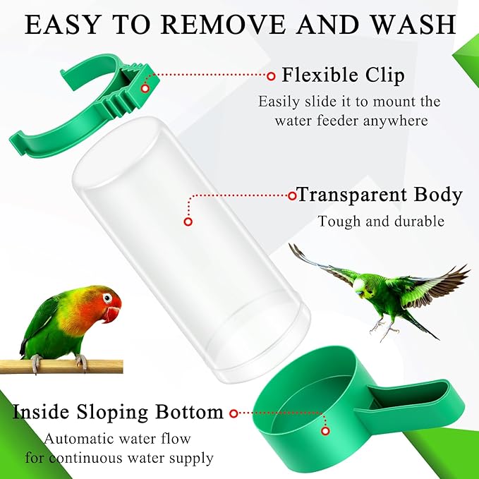 Lamoutor 4Pcs Bird Water Feeder Plastic Drinker Feeder Water Clip for Parrots Budgie Cockatiel Lovebirds