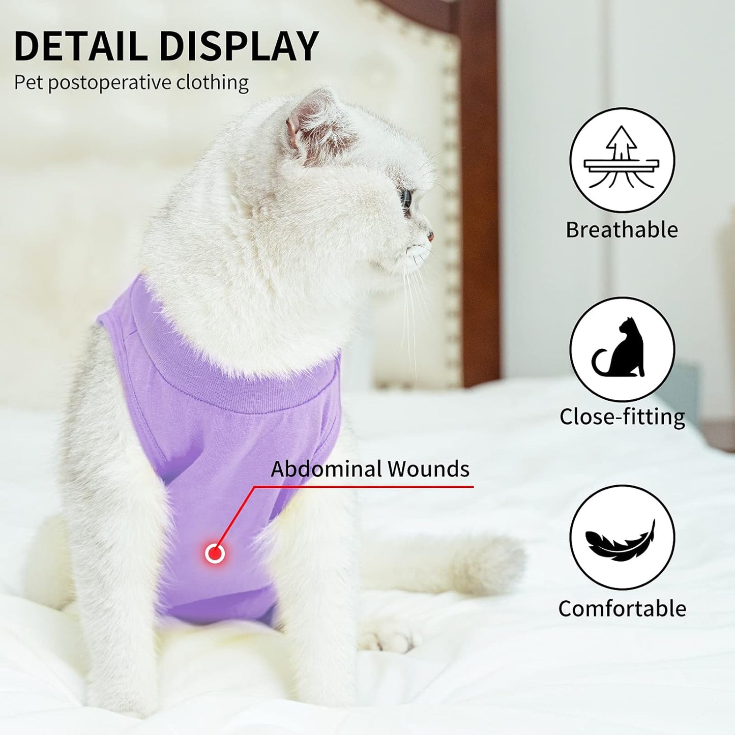 Kitten Onesies,Cat Recovery Suit for Abdominal Wounds or Skin Diseases,After Surgery Wear Anti Licking Wounds,Breathable E-Collar Alternative for Cat Purple S