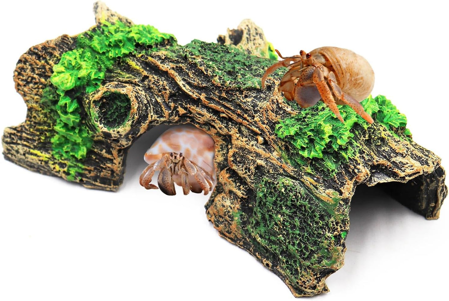 Oooct Hermit Crab Climbing Toy, Aquarium Betta Fish Hideout Caves, Resin Hollow Tree Trunk Ornament, Tank or Aquarium Decorations, Climbing and Hide Toy for Reptile Lizard Newt Hermit Crab