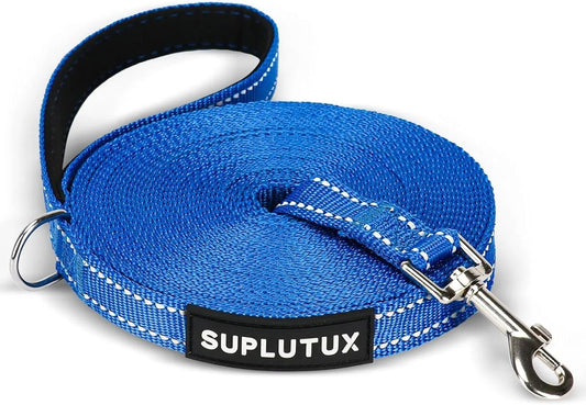 Reflective Dog Leash–10FT/16FT/30FT/50FT/100FT Durable Nylon Training Leash with Heavy-Duty Metal Clasp, High Visibility for Night Walking, Perfect for Small, Large Dogs (Blue, 50FT)