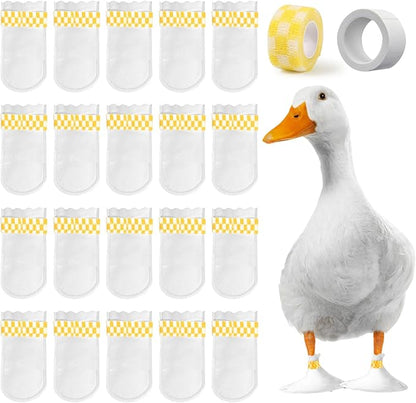 20 Pcs Disposable Boots for Real Duck Feet, Bumble Foot for Duck Pet Duck Supplies with Blue Bandage, Large Size (Yellow)