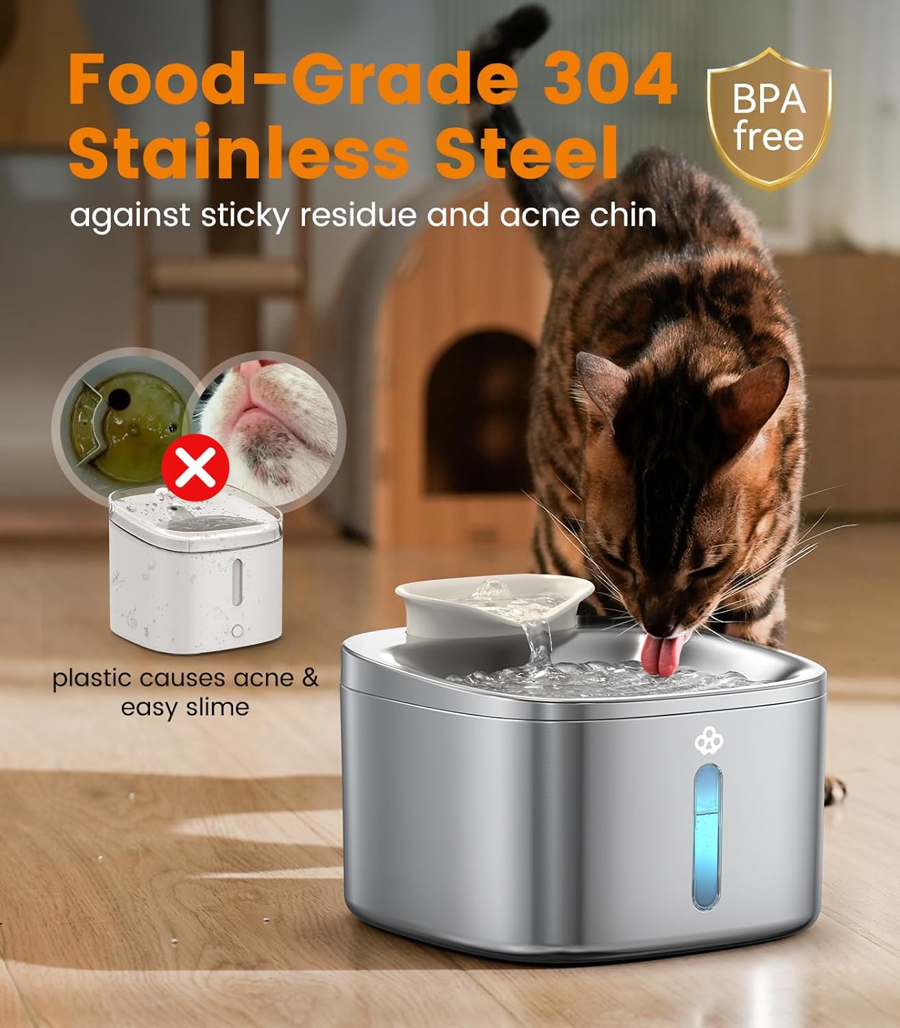 oneisall Stainless Steel Cat Water Fountain, 3.5L/118fl oz Automatic Pet Drinking Fountains for Cats Indoor, Quiet Running Cat Waterer Fountains(PW03 Cat Fountain +3 Sets Filters)
