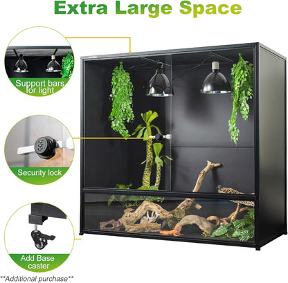 Reptile Tank 230 Gallon, 48"x24"x46" Large Reptile Enclosure for Bearded Dragon and Ball Python, Extra Tall Snake Terrarium with Front Opening Tempered Glass Door, Combination Lock