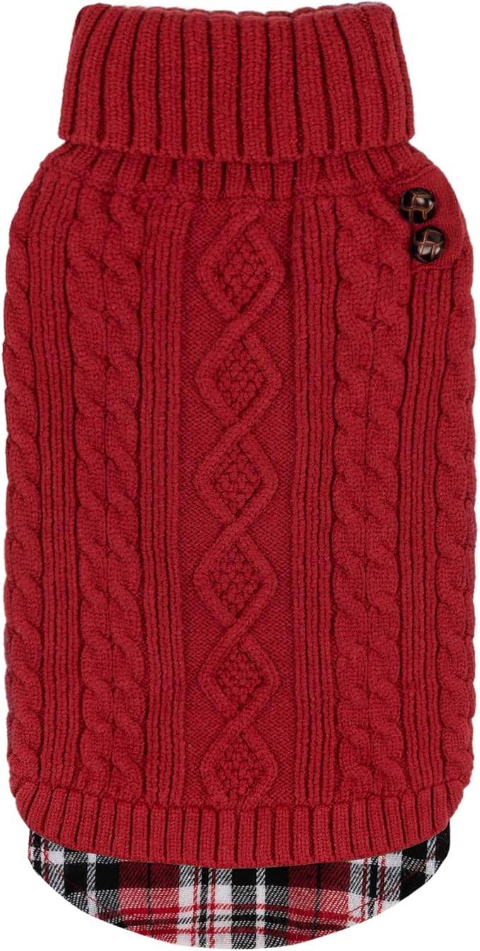 KYEESE Dog Sweater Soft Pullover Dog Sweaters for Medium Dogs Girl Warm Turtleneck for Fall Winter Cold Weather Medium Dogs Sweater with Gingham Patchwork Comfy Pet Coat