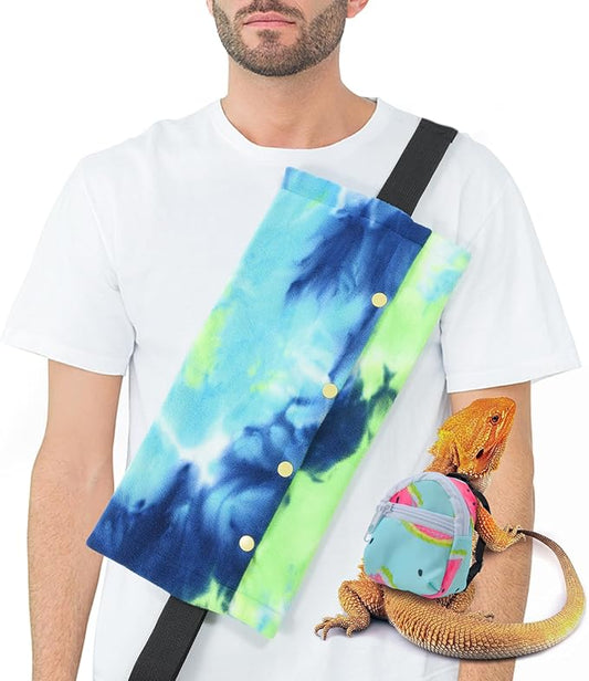 Bearded Dragon Carrier and Harness Set, Beardie Leash, Lizard Adjustable Harness Sling Bag, Reptile Small Pet Backpack Accessories (Blue)