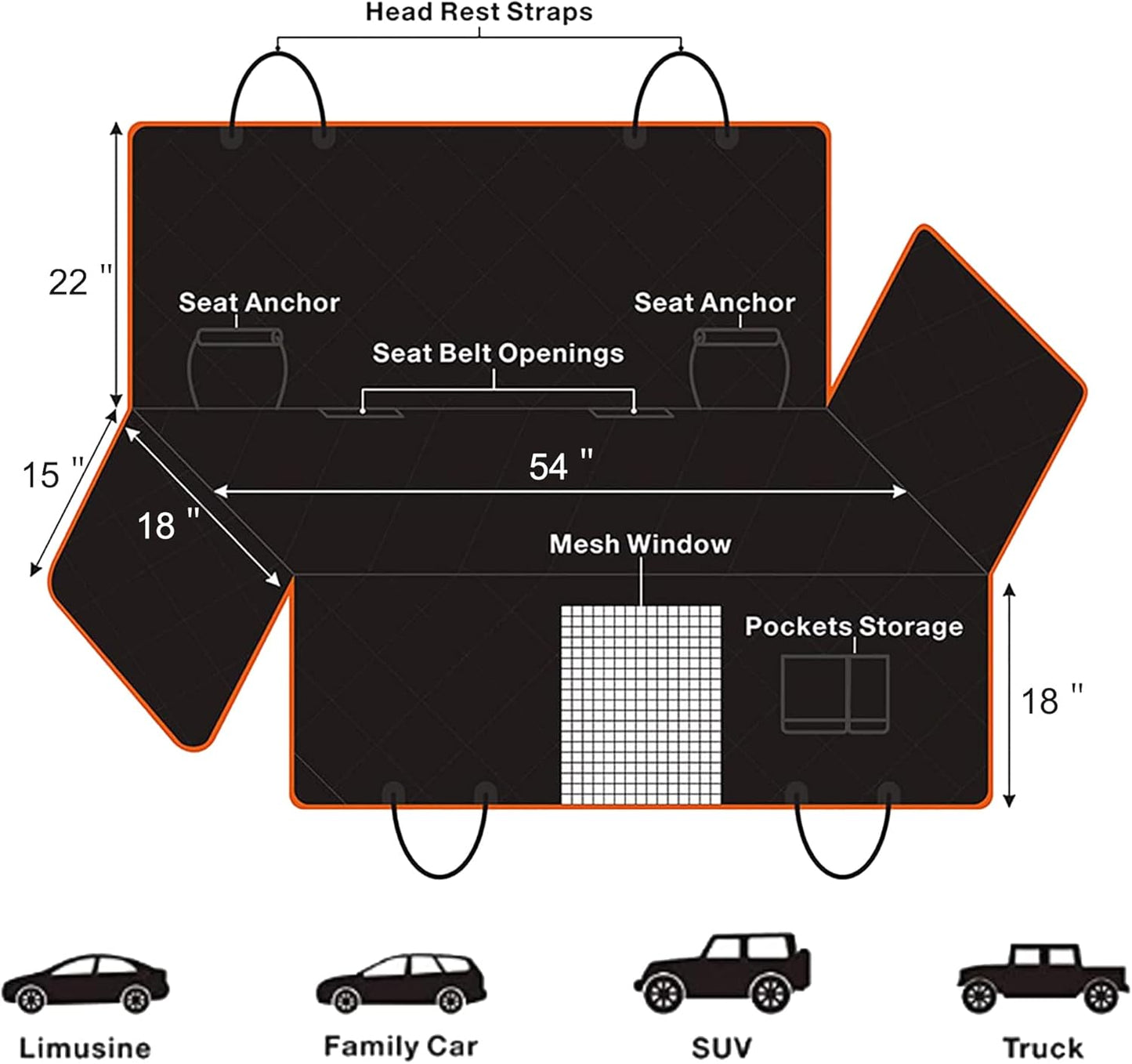 Femuar Dog Car Seat Cover, Waterproof Nonslip Pet Seat Cover for Back Seat with Storage Pockets Mesh Visual Window, Heavy Duty Scratchproof Pet Dog Seat Cover Hammock for Cars Trucks and SUVs