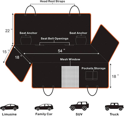 Femuar Dog Car Seat Cover, Waterproof Nonslip Pet Seat Cover for Back Seat with Storage Pockets Mesh Visual Window, Heavy Duty Scratchproof Pet Dog Seat Cover Hammock for Cars Trucks and SUVs