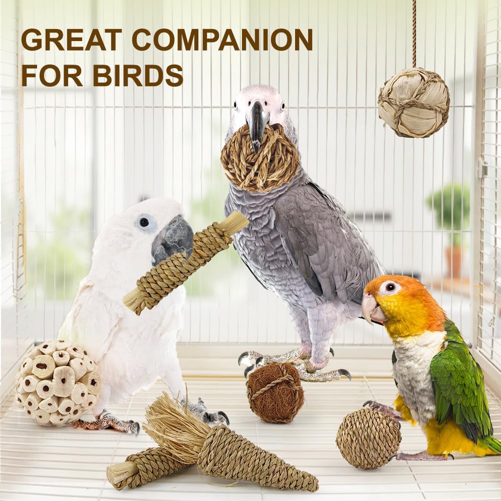 7Pcs Bird Toy Large Chewing Balls - Natural Soft Chew Shredding & Foraging Toy for Cockatiel Conure Quaker Parrot Budgie Parakeet Rabbit Bunny Guinea Pig Chinchilla