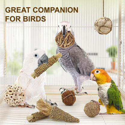 7Pcs Bird Toy Large Chewing Balls - Natural Soft Chew Shredding & Foraging Toy for Cockatiel Conure Quaker Parrot Budgie Parakeet Rabbit Bunny Guinea Pig Chinchilla
