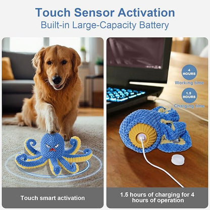 Interactive Dog Toys Octopus,Durable Automatic Jumping Dog Toy to Keep Them Busy,Squeaky Moving Tug of War Doggie Toy,USB Rechargeable,Not for Aggressive Chewers (Blue)