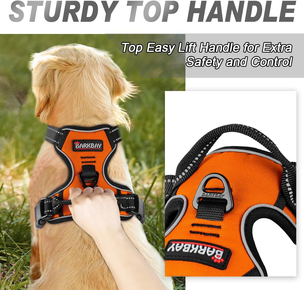 BARKBAY No Pull Dog Harness Front Clip Heavy Duty Reflective Easy Control Handle for Large Dog Walking(Orange,M)