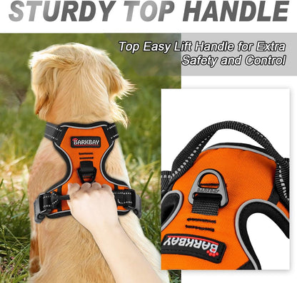 BARKBAY No Pull Dog Harness Front Clip Heavy Duty Reflective Easy Control Handle for Large Dog Walking(Orange,XL)
