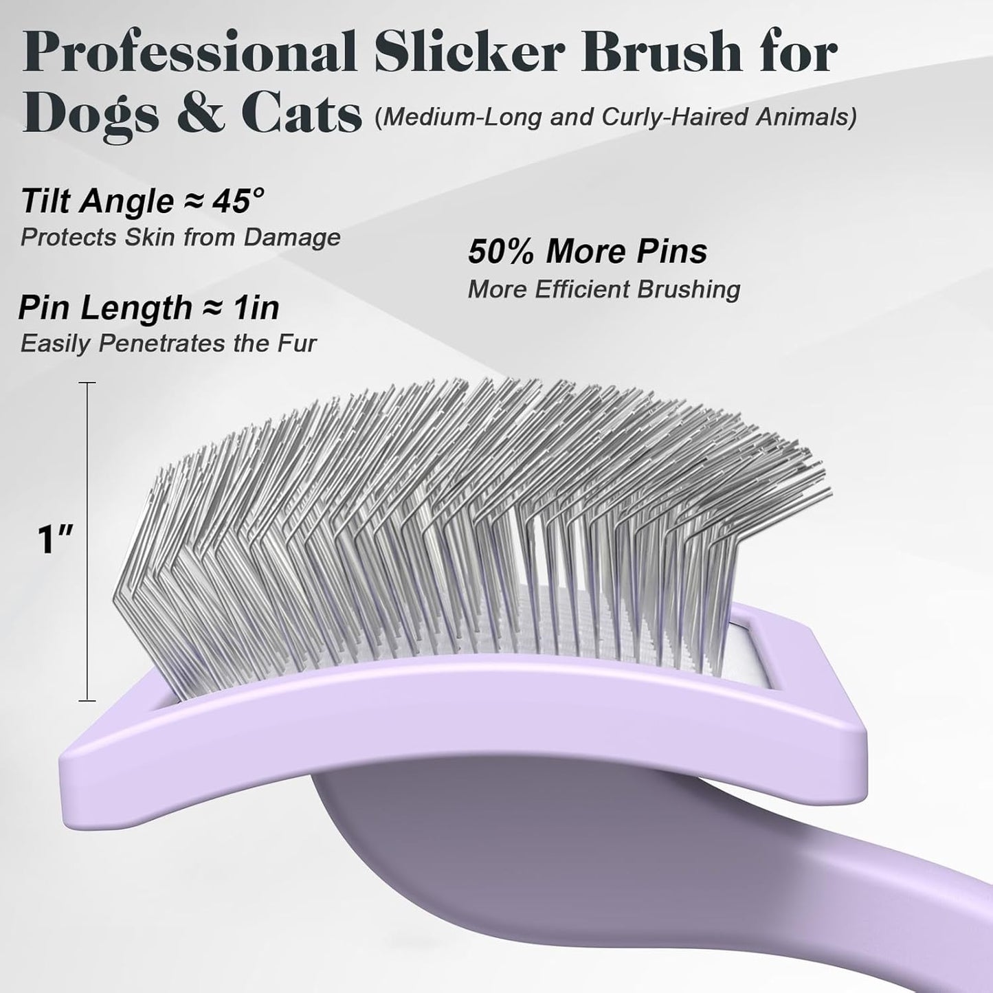 2PCS Slicker Brush for Dogs & Pet Comb,Professional Dog Grooming Brush (Goldendoodles,Poodles,Labradoodles) with Extra Long Pins to Effectively Remove Tangles, Knots and Mats (Light Purple Large)