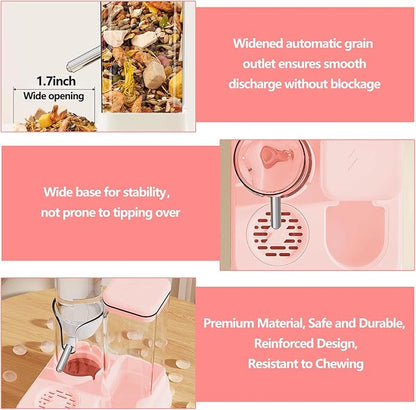 2-in-1 Hamster Water Bottle & Enhanced Food Dispenser - 35% Larger Food Capacity, Leak-Proof Design for Glass Tanks/Wire Cages Small Animal Accessories (Pink, 4.9IN+5.1IN+5.7)