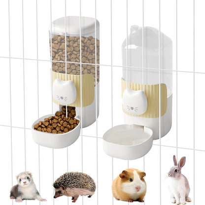 Rabbit Automatic Food Feeder and Water Dispenser Bunny Gravity Feeding Station Waterer Set Hanging Self-Dispensing Feeder for Ferret,Guinea Pigs Chinchillas Hedgehog (Coffee)