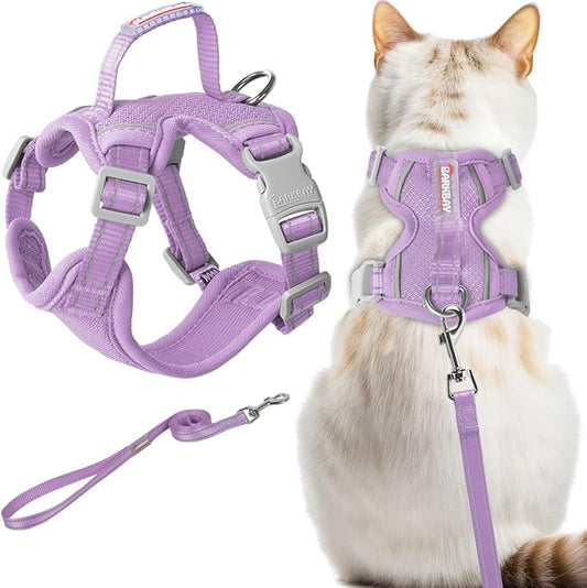 Cat Harness and Leash Set Escape Proof for Kitten Walking, Soft Adjustable Top Handle Vest Harnesses for Cats, Easy Control Breathable Reflective Small Medium Large, Violet Purple, S