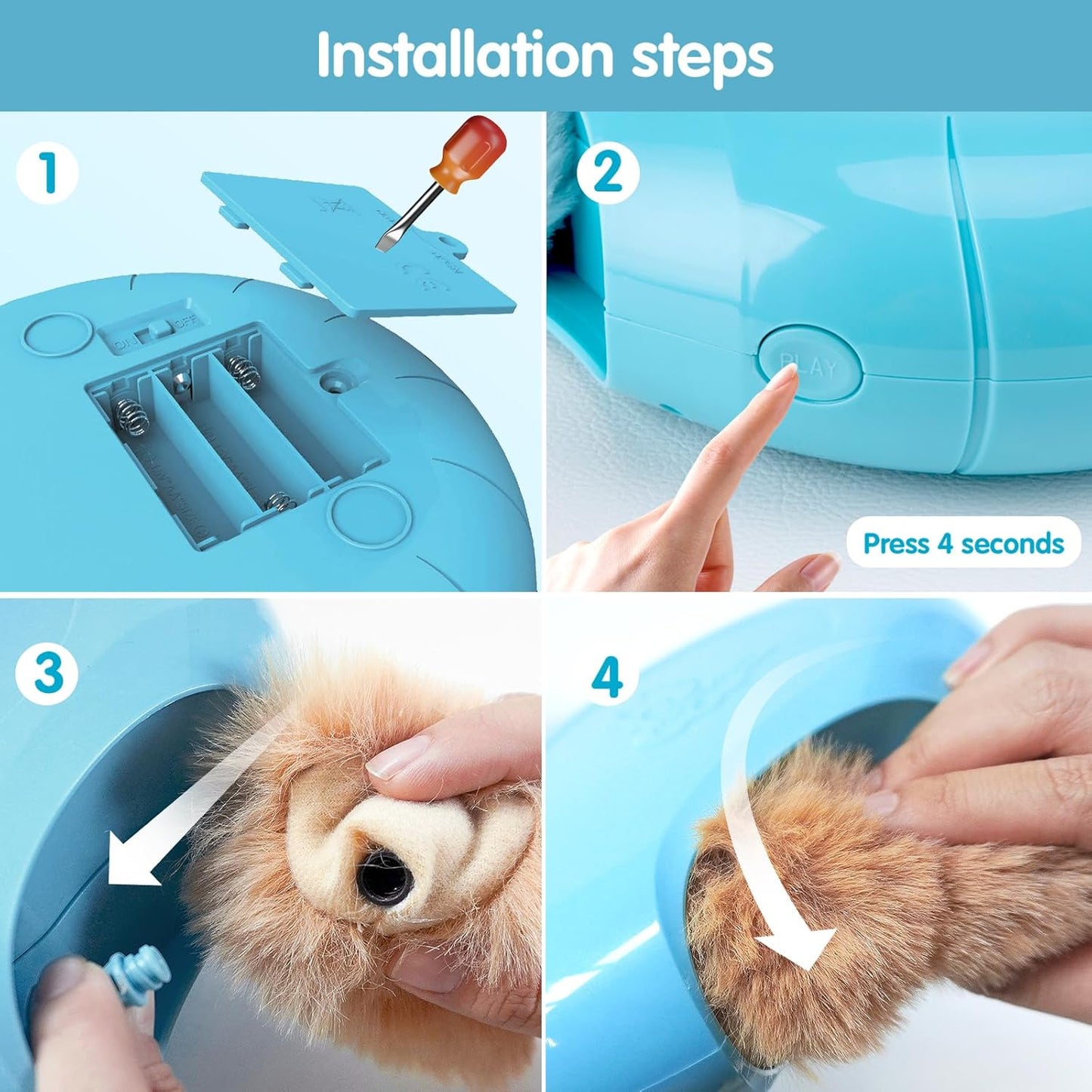 Migipaws Cat Toys,Interactive Fluffy Ball,Squeak Hide and Seek in a Mice Hole,Smart Kitten Teaser,Automatic Timer On Off, Plush Fur Tail Refill