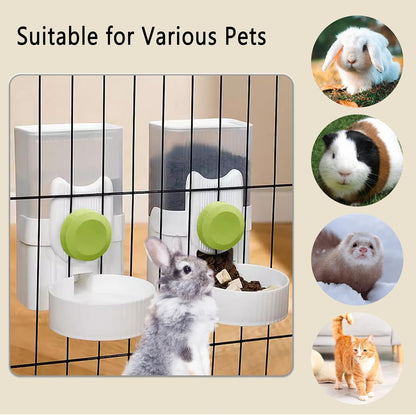 kathson Hanging Automatic Pet Food and Water Dispenser,Gravity Auto Rabbit Feeder for Cage,Guinea Pig Feeder and Waterer Set,Cat Food Bowl Dog Feeding Station for Bunny,Ferret,Chinchilla (Green)