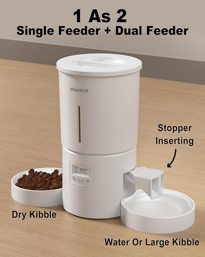 Dual Automatic Cat Feeder 2 Cats,6 Meals/Day,12 Portions/Meal,4.2L Dual Power Double Bowls Feeder,Dry Food Auto Pet Dispenser,10S Voice Record,Flexible Schedule Timer (White,Basic Dual Bowls)
