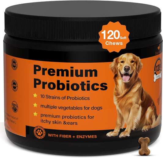 Premium Probiotics for Dogs with Digestive Enzymes & Fiber | Duck Flavor Soft Chews for Itchy Skin, Ear Health, Gut & Immune Support (Duck)