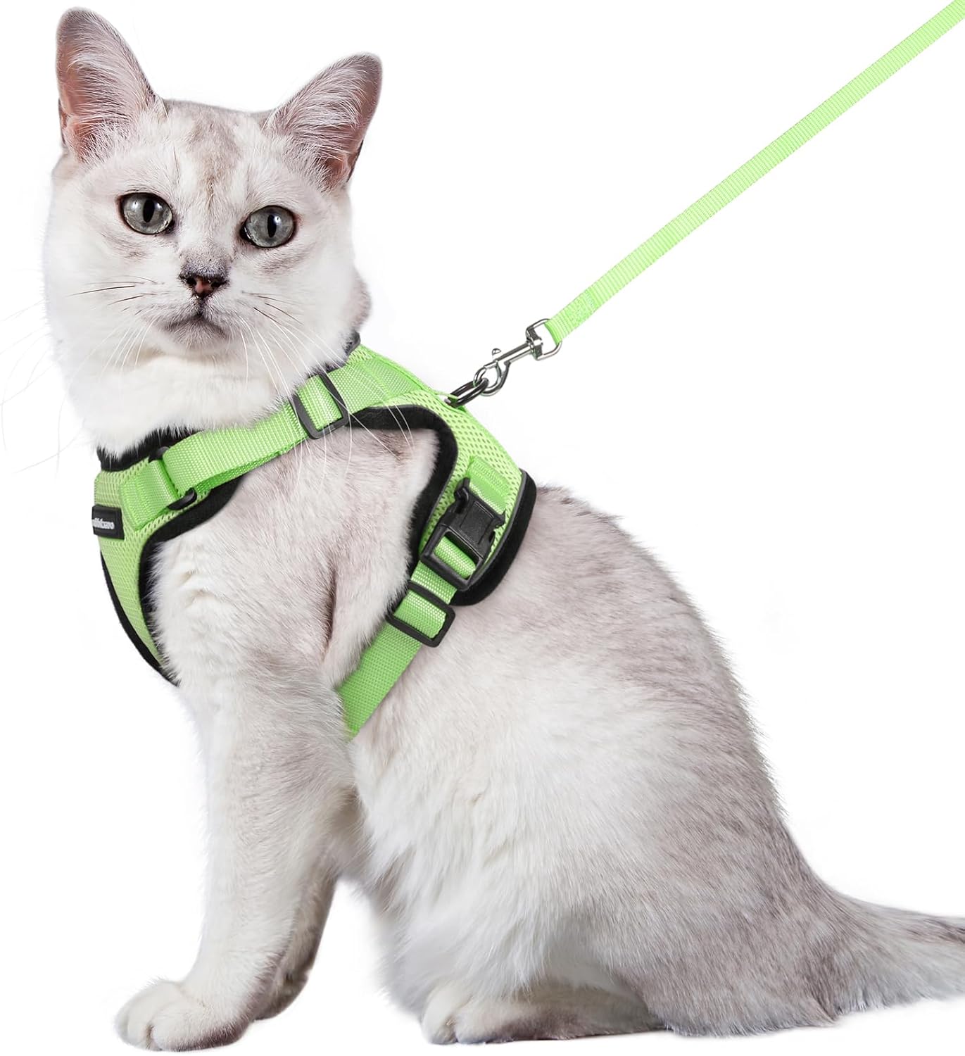rabbitgoo Cat Harness and Leash for Walking, Escape Proof Soft Adjustable Vest Harnesses for Cats, Easy Control Breathable Reflective Strips Jacket, Light Green, M