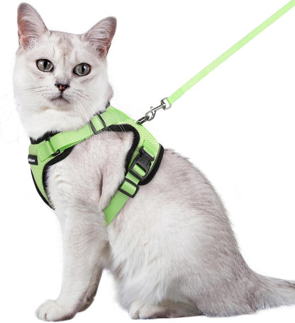 rabbitgoo Cat Harness and Leash for Walking, Escape Proof Soft Adjustable Vest Harnesses for Cats, Easy Control Breathable Reflective Strips Jacket, Light Green, M