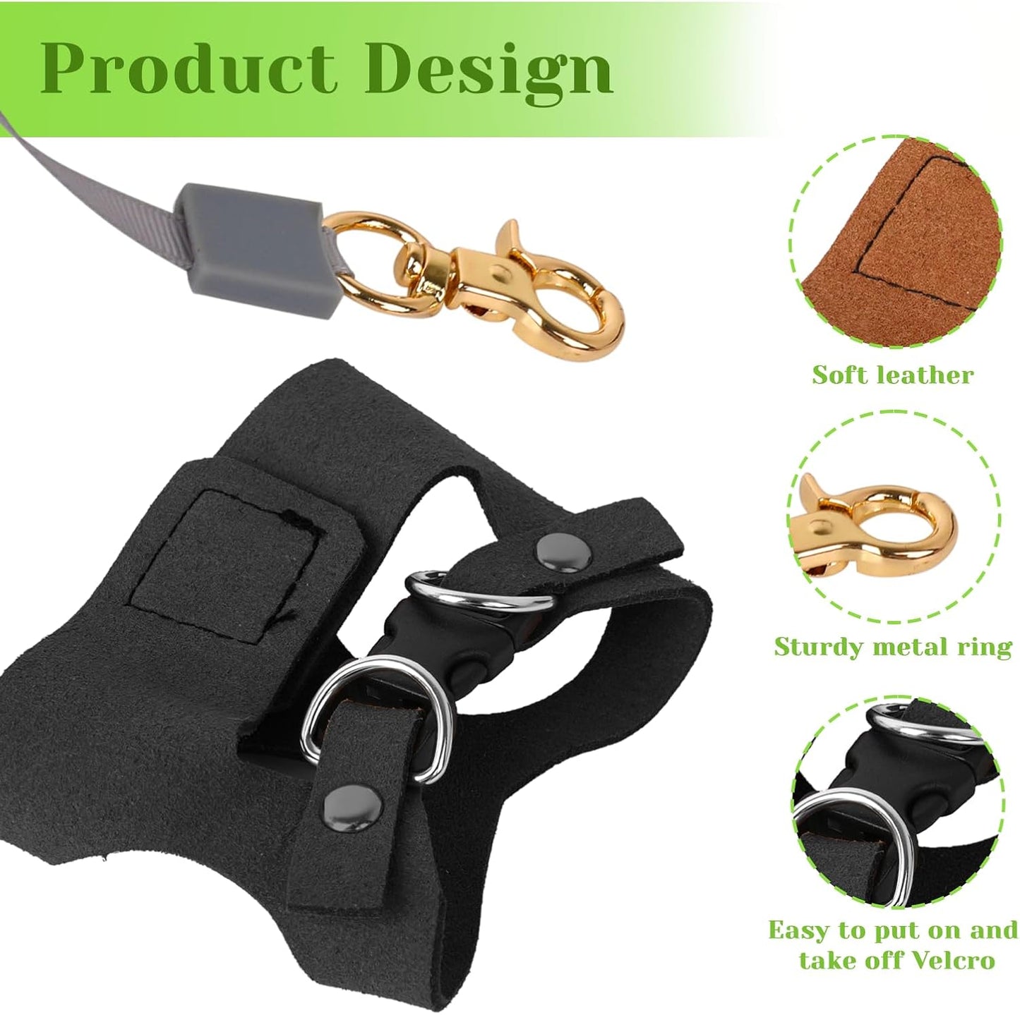 3 Pack Bearded Dragon Harness and Leash Set, Bearded Dragon Leash, Soft Leather Harness with 6.56FT/2M Retractable Leash, Small Animal Easy Walk Harness for Ferret, Rabbit, Hamster, Lizard (Black)