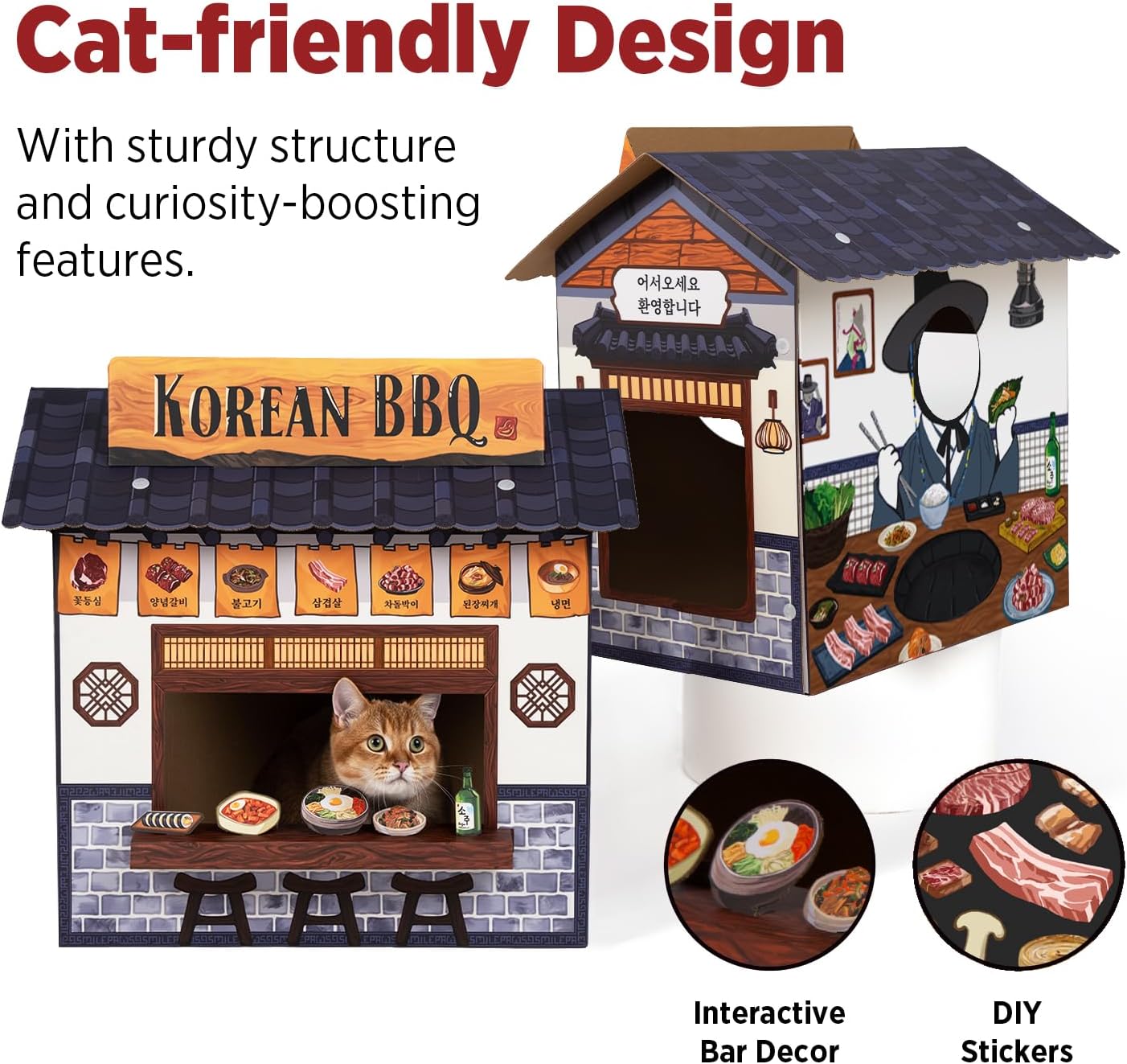 SMILE PAWS Cat Beds for Indoor Cats, Cardboard Cat House with Scratchers, Korean BBQ, Large Sturdy Cat Furniture Condo Cave Tent, Easy to Assemble Pet Toys Accessories Stuffs, Bunny Small Animals