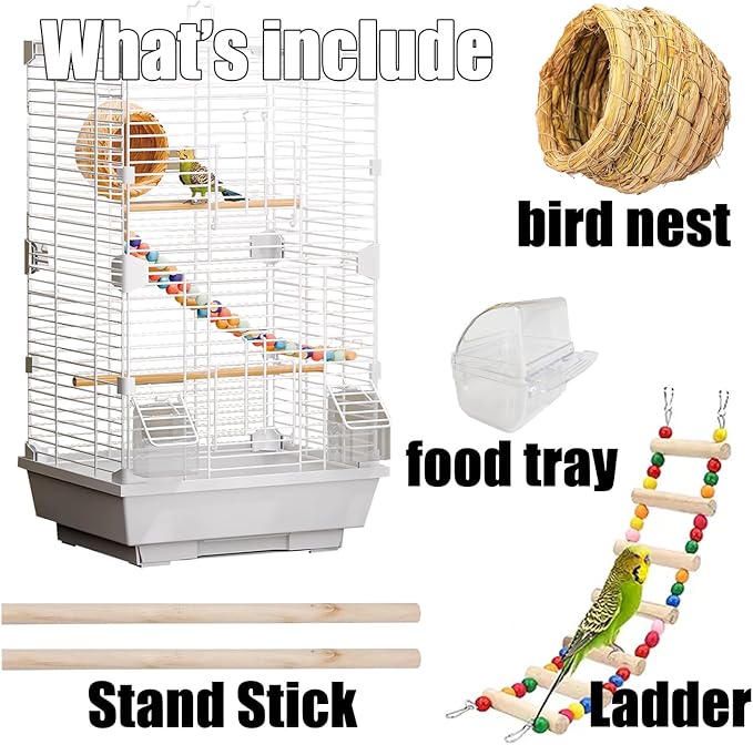 Basic Bird Cage, 24.8inch Parrot Cage (24.8" x 14.6" x 11"),Bird Cage with Ladder, Horizontal Bar, 2 Feeders, and Bird Nest