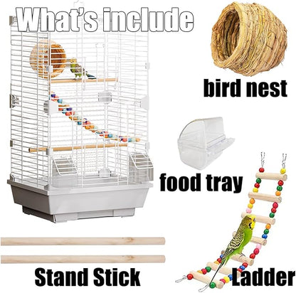 Basic Bird Cage, 24.8inch Parrot Cage (24.8" x 14.6" x 11"),Bird Cage with Ladder, Horizontal Bar, 2 Feeders, and Bird Nest
